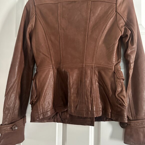 Anthropologie Leather Jacket Beautiful Brown Double Breasted Waist length XS - Picture 6 of 13